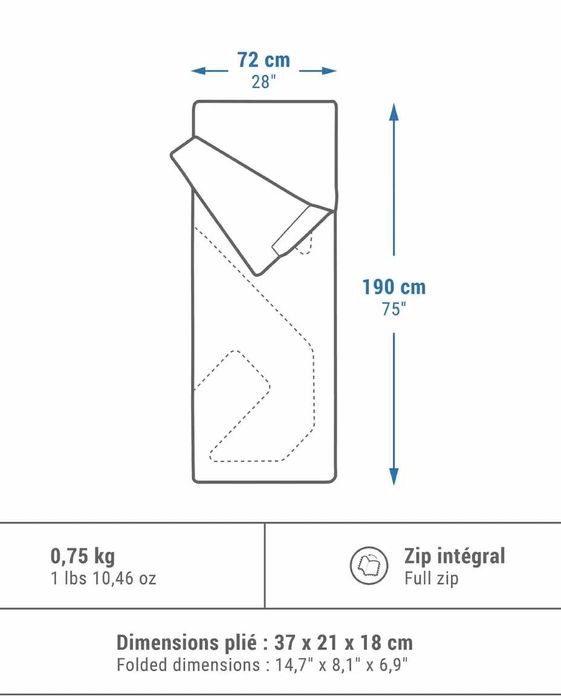 Спален чувал за къмпинг ARPENAZ, 20°С + чаршаф