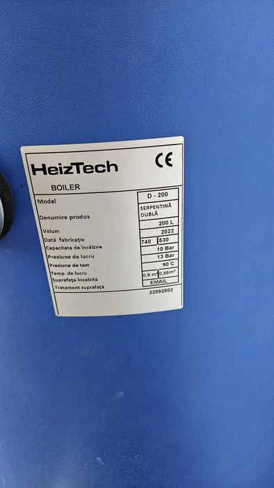 Boiler 200L 2 serpentine HeizTech – NEUTILIZAT (fără apă în vas)