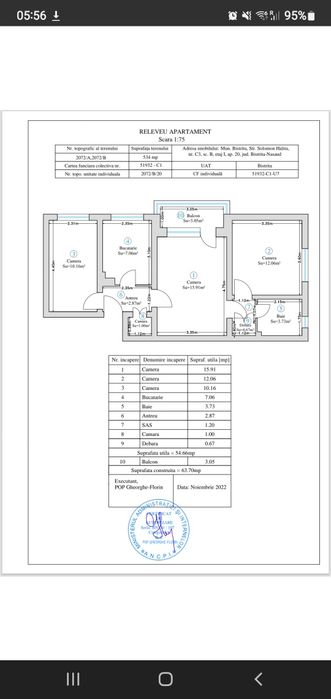 Apartament semidecomandat 3 camere