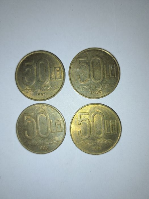 Monede de 50 lei, anii 1991, 1992, 1993 si 1994, pret: 130 lei toate!