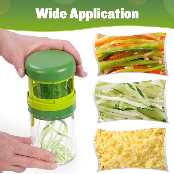 Spiralator manual cu 3 accesorii de taiere interschimbabile recipient