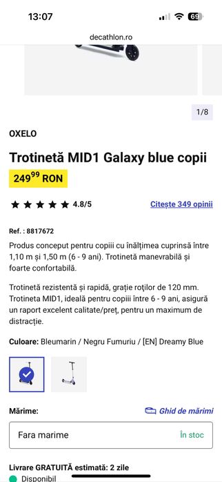 Trotinetă OXELO copii - fete- roz -achizitie DECATHLON