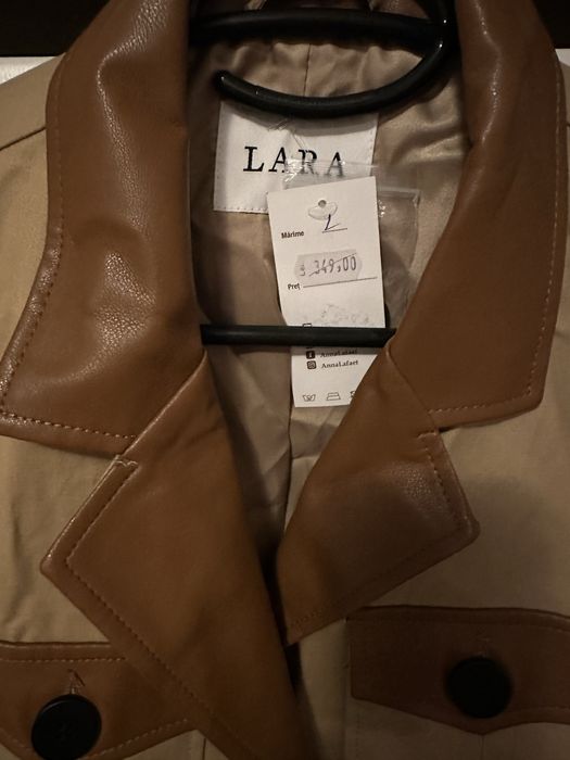 Trench cu cordon si detalii piele eco