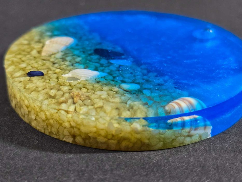 Морски комплект от епоксидна смола (поставка и медальони)