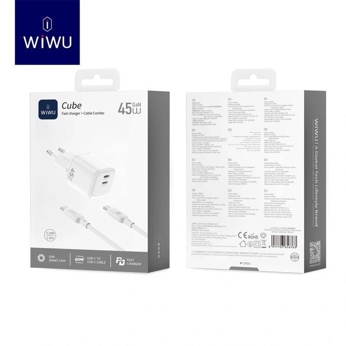 WiWU Wi-G025 Cube 45W GaN Adapter 2C For Macbook iPad iWatch iPhone 17