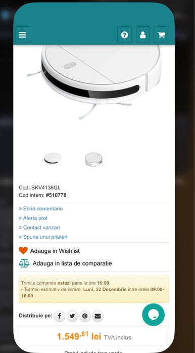 Aspirator Xiaomi Mi Robot Vacuum Mop Essential, Alb