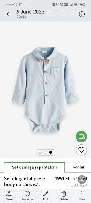 Set elegant Next 4 piese body cu camasa, papion, pantaloni cu bretele