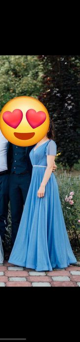 Rochie de ocazie, XS-S, lungă, Baby blue cu paiete fine argintii