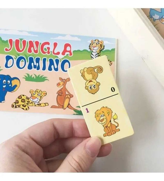 Дървено домино с цифри и Инструменти, Животни, Зеленчуци