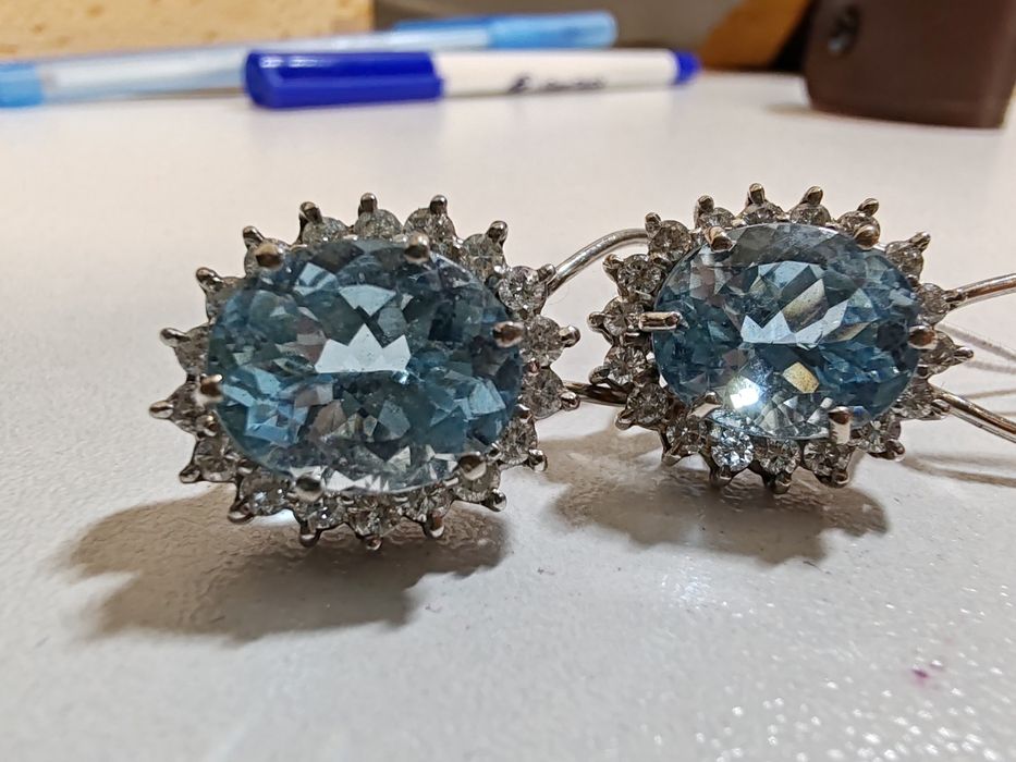 Cercei cu diamante și aquamarin Aur 18k Gr 8,82 cod unic 882