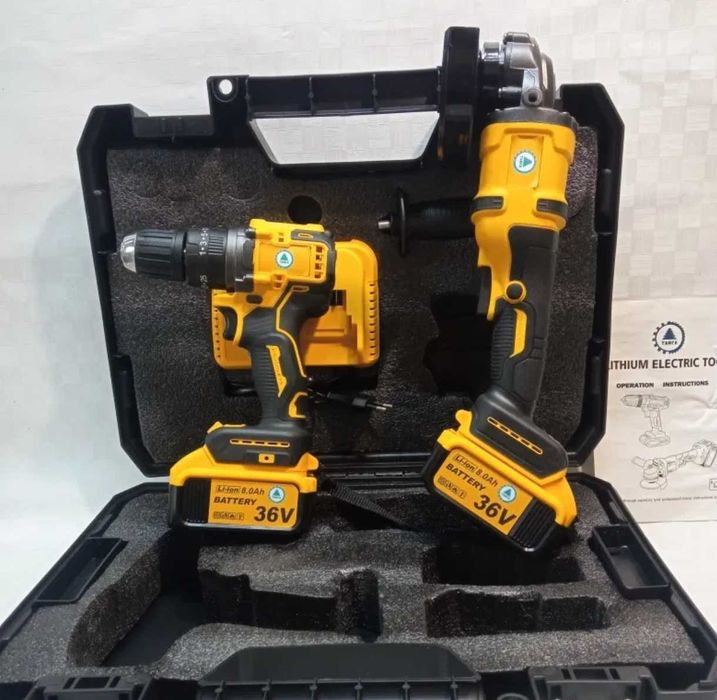 2в1 БЕЗЧЕТКОВ Акумулаторен ъглошлайф +  Винтоверт 36v 8Ah комплект