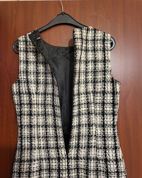 Rochie din tweed alb-negru, scurtă, stil franțuzesc A-Line, nr.38,