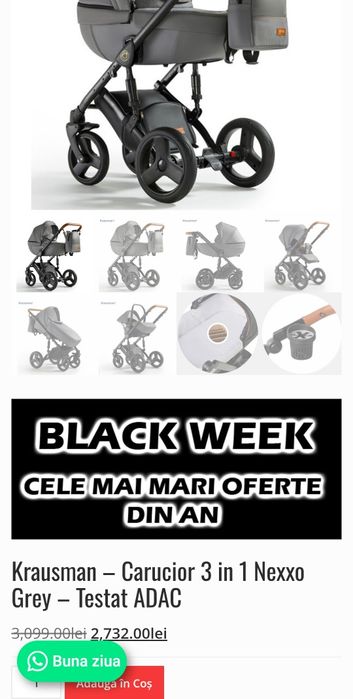 Cărucior/căruț copii 3 în 1 sport+landou+scaun auto.Krausman Nexxo Lux