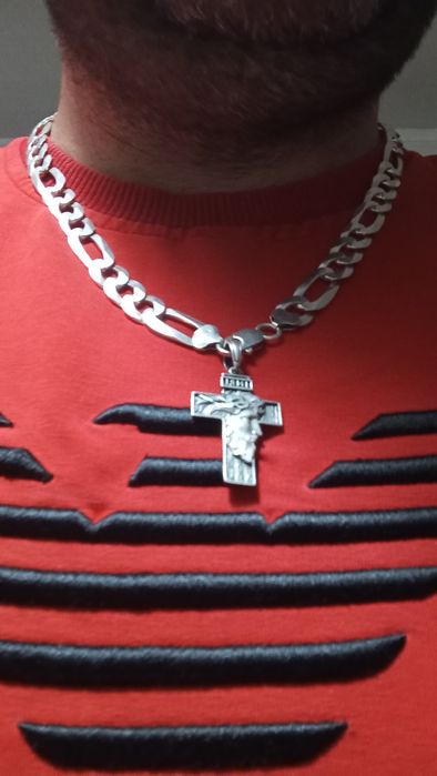 Cruce+lanț, masive, argint 925