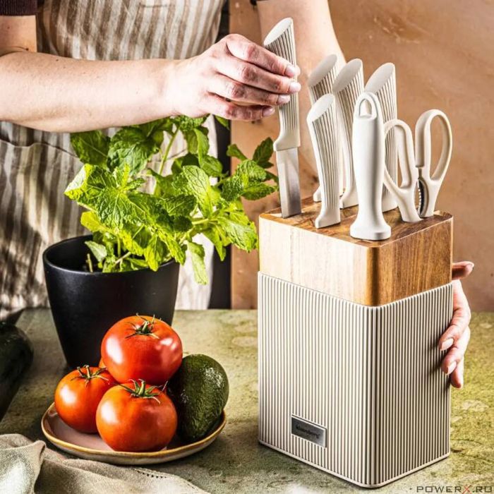 Set de cutite 8 piese, cu bloc de salcam, otel inoxidabil, Klausberg