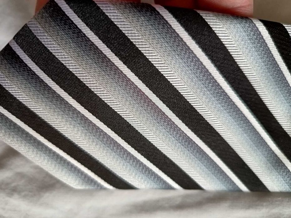 Cravata eleganta Woven Black & Grey Striped Micro Fiber Necktie
