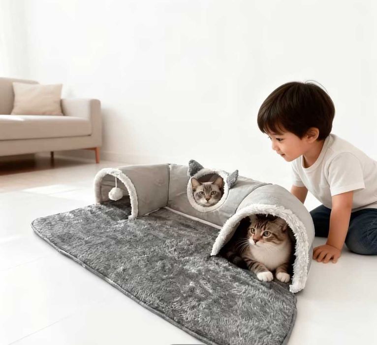 Легло с къща за Котки с Тунел за игра