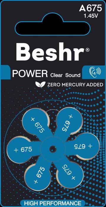 Батарейки для слуховых аппаратов Beshr.Размер(A13,A10,A312,A675) 1.45V