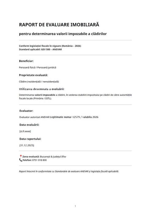 Evaluator autorizat ANEVAR Evaluare impozitare  București si Ilfov