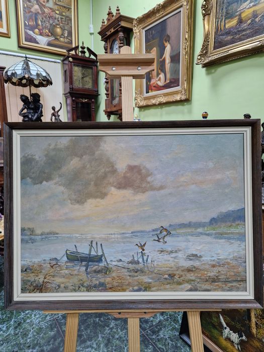 Страхотна антикварна белгийска картина масло върху платно