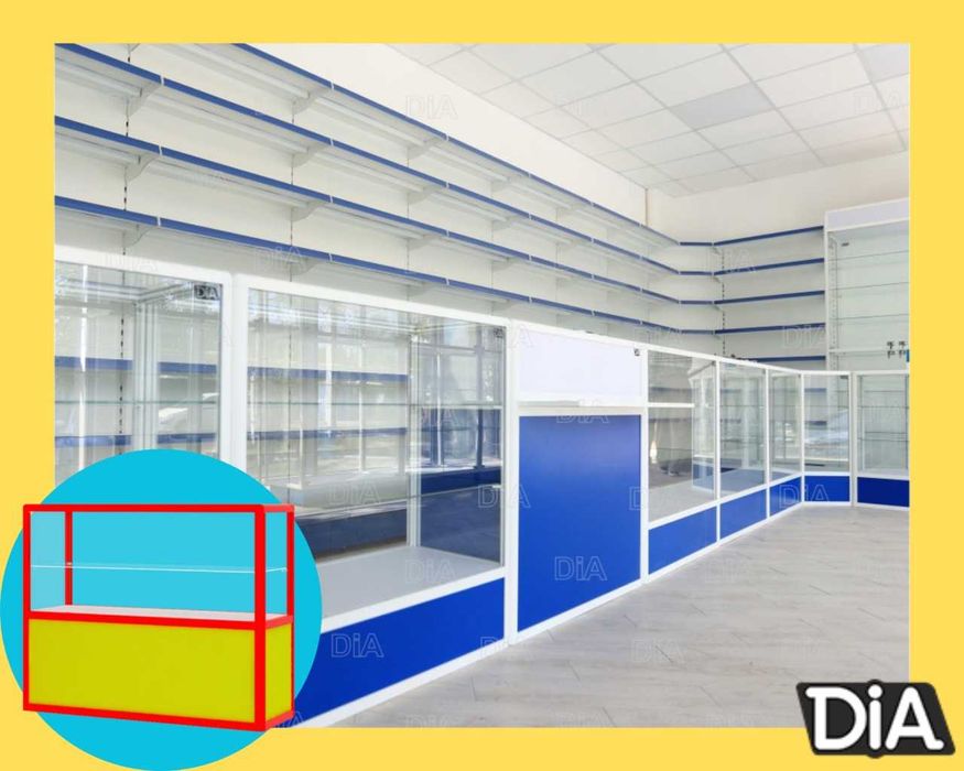 Oynaly prilavkalar, Акция,  savdo uskunalari vitrinalar stellajlar