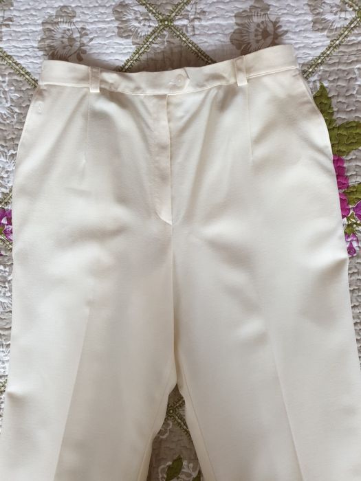 Pantaloni lana talie inalta crem