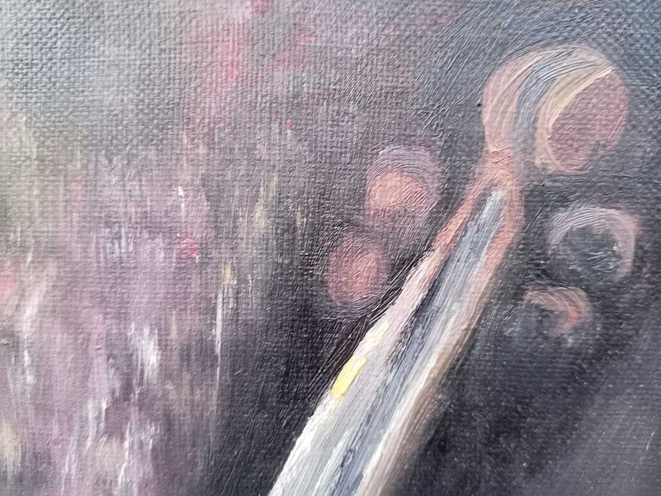 Tablou vechi - natura statica cu vioara - semnat si datat