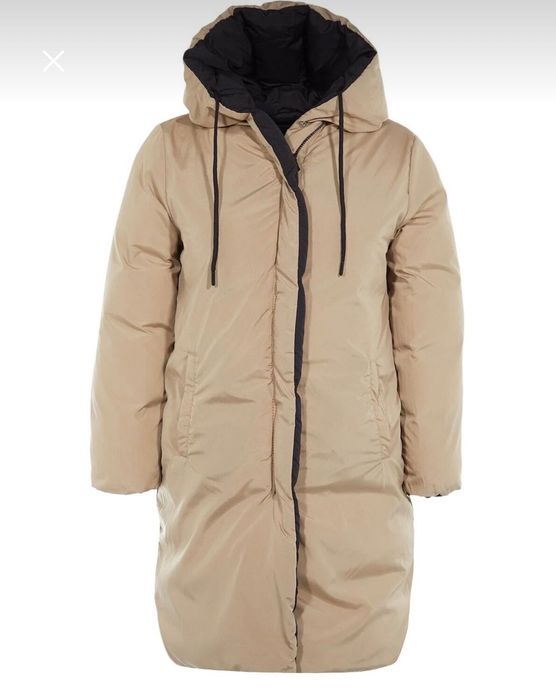 Двулицево зимно дълго яке – черно и бежово