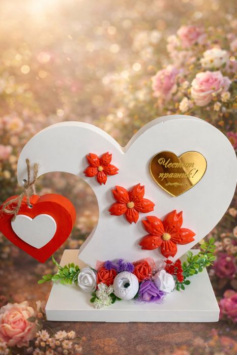 Сърца с надпис “Честит празник” или Честит 8-ми март”