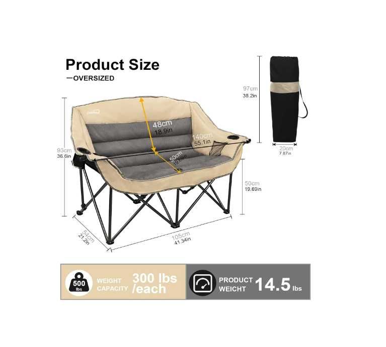 Складной походный кресло для двоих-100х90х52 см Доставка бесплатно