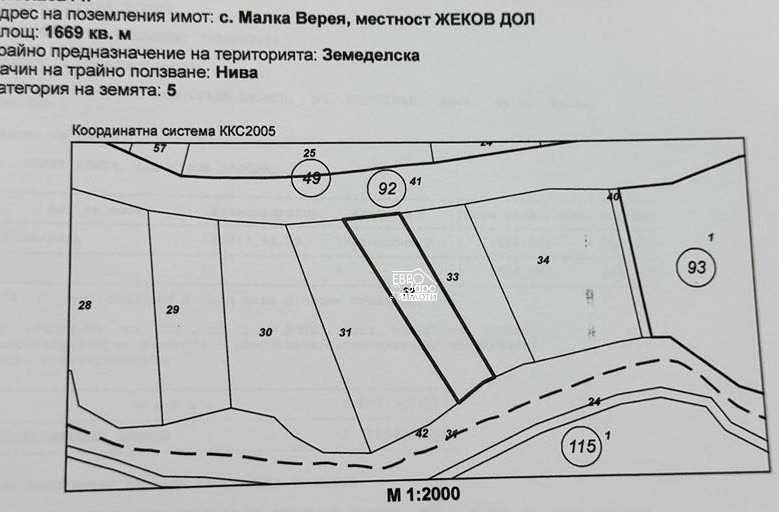 Имот за продажба на главния път към село Малка Верея