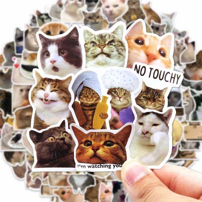 Set 50 stickere abtibilduri Funny Cute Cat meme Sunt noi