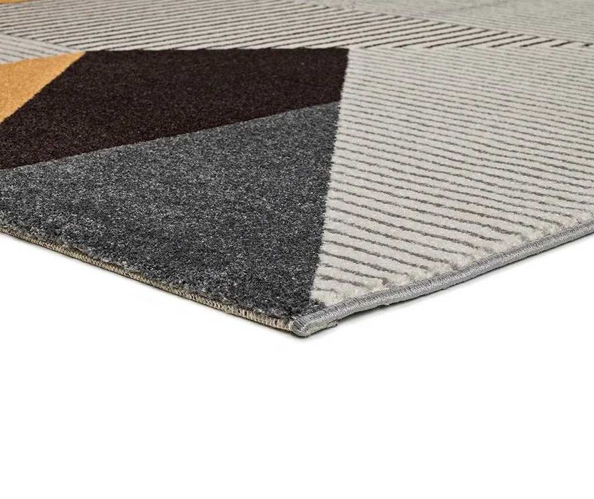 Covor Gladys Duro, sintetic, cu fir mediu, galben/gri, 140x200 cm