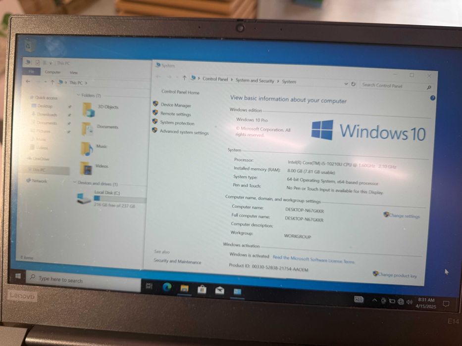 Laptop Lenovo E14 14'' i5-10210U SSD 256Gb, 8GB Ram Factura & Garantie