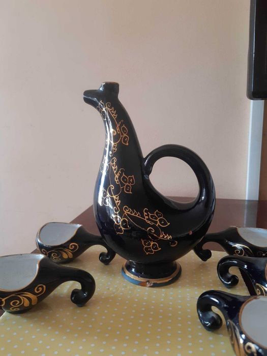 Рядка находка. Винтидж комплект от 5 чаши и стомна Black Ceramic