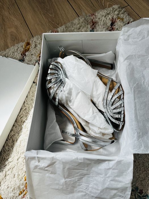 Sandale argintii din piele naturala Cloud 9, marimea 39