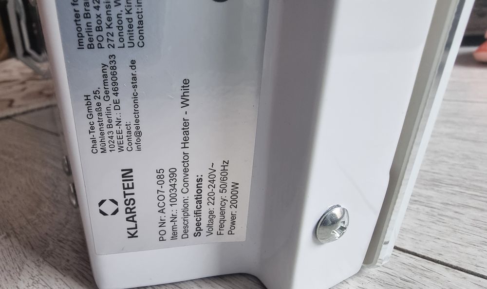 Стъклен стилен конвектор Klarstein 2000w