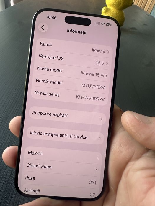 Vand/Schimb Iphone 15Pro Black Titanium 128G - ca nou