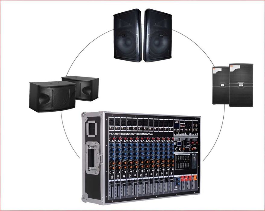 Mixer audio profesional 16 canale, 1800W x 2, 12 intrări microfon