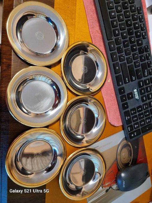 Zepter farfurioare inox L316 placate cu aur 24 K., noi, la cutie, ideale pentru cesti cafea, pahare din colectiile Zepter King, Baron,Astra si Prince