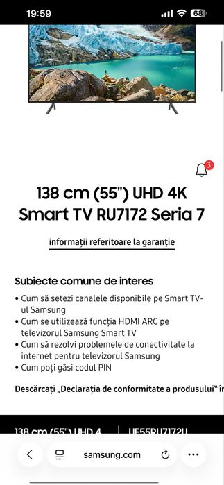 Televizor Samsung smart UHD 4k 138 cm