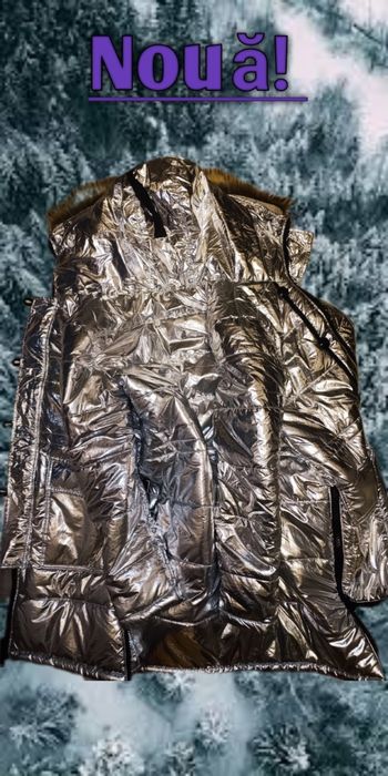 Vând geacă de iarnă argintiu lucios Mon Expert Denim  mărimea L nouă.