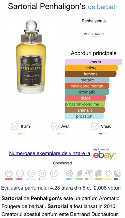 Penhaligon’s - Sartorial ROYAL 100ml, 100% original, cumpărat din UK