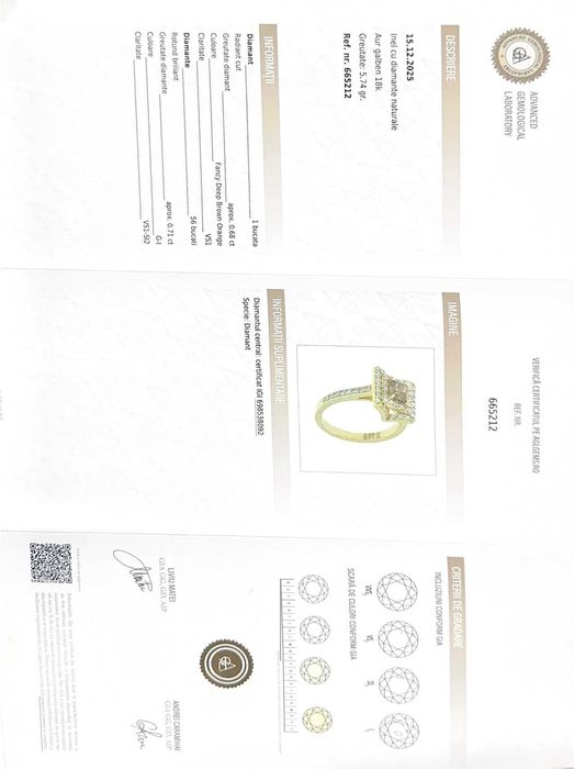 Inel aur galben 18K cu diamante naturale (VVS) – certificat gemologic