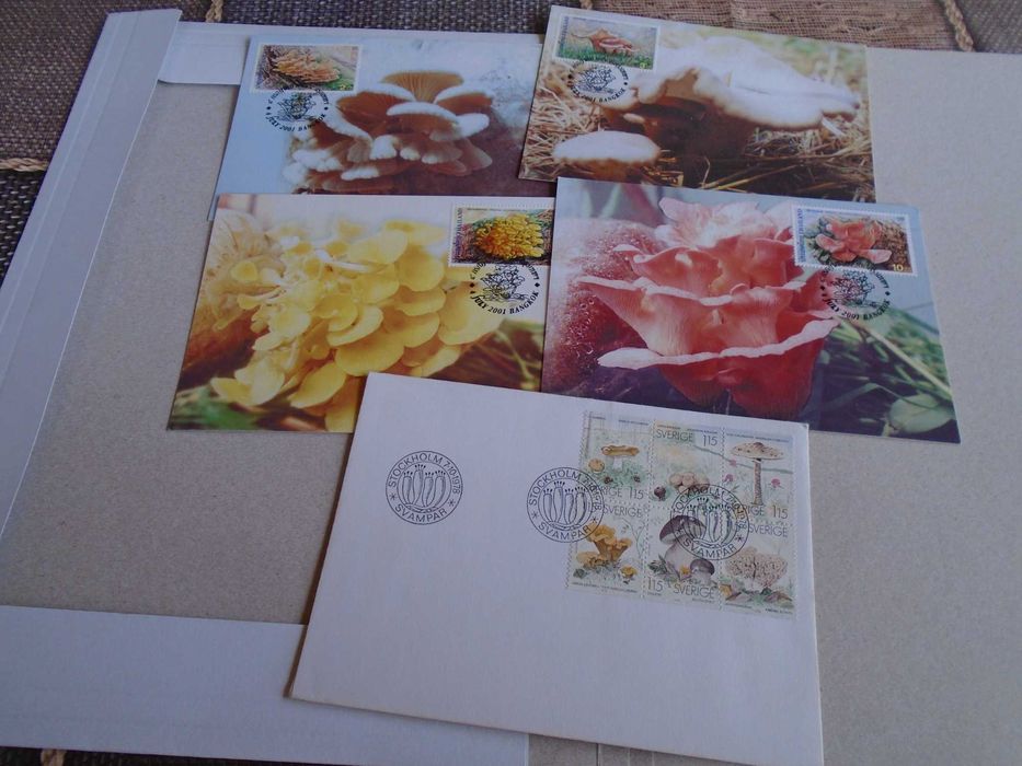 Lot 4  CM Tailanda + 1 FDC Suedia Ciuperci / Mushroom Maximum Cards & FDC