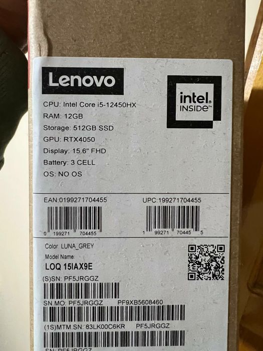 Lenova Loq core i5-12450HX 12/512 RTX 4050