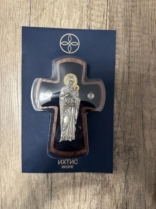 Cruce icoană Maica Domnului Pantanassa, argint 925 + aur 24K, IHTIS IKONE