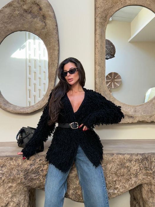 Черна Shaggy жилетка, Beard Cardigan – Нова, модерна, турско качество