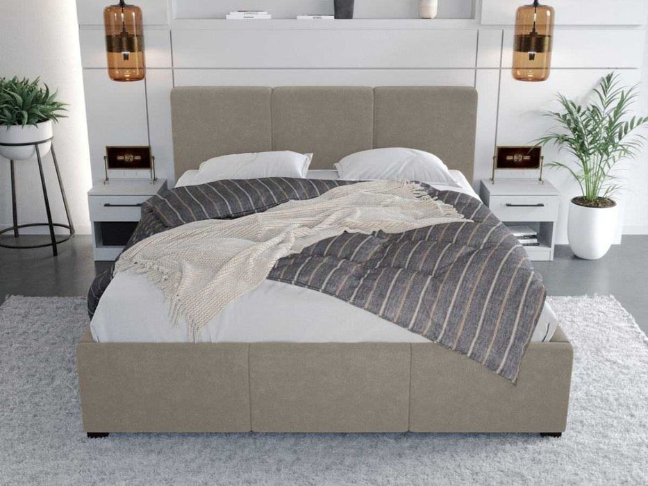 Pat Tapitat Avelis Bej cu somiera rabatabila si lada de depozitare