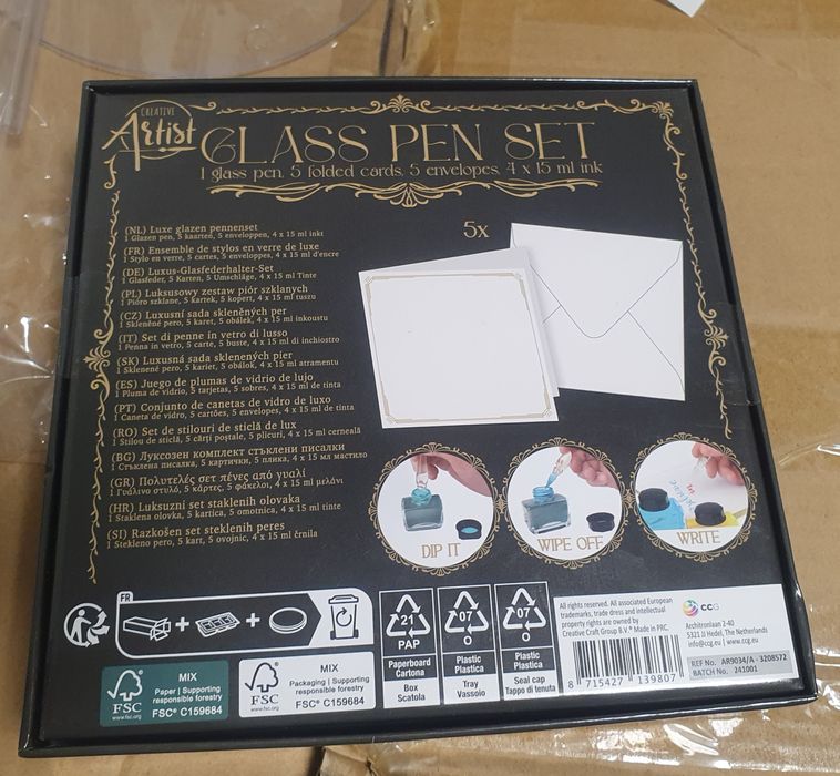 Калиграфски комплект със стъклен химикал, CARDSPLITTER, 4 цвята мастил